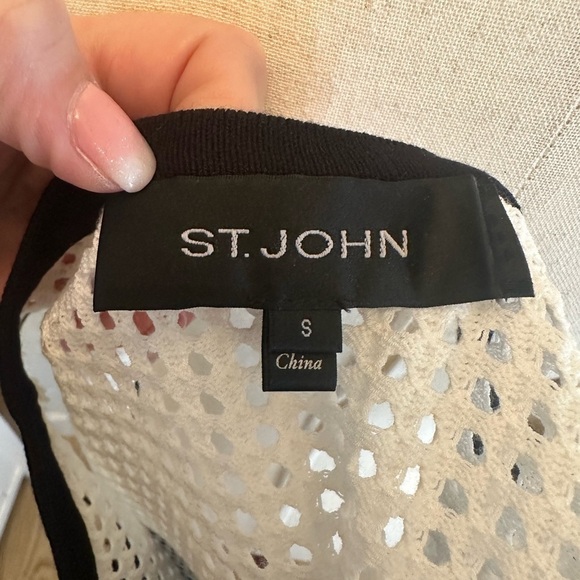 St. John Sport Collection black/white Pointelle Mesh Knit Stripe Dress,small - Picture 9 of 12